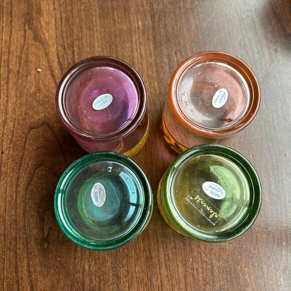 Set of 4 Colored Glass Boho Votive Holders  w/ Gold Foil Band elements - Picture 8 of 11